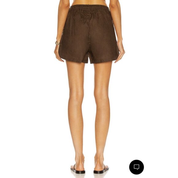 LE BUNS Marlowe Shorts Chocolate Brown Linen Pockets - Picture 4 of 6
